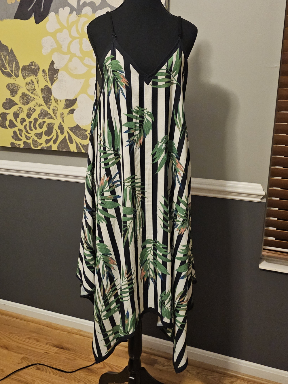 Jealous Tomato Tropical Palm Striped Handkerchief Hem Dress - Size S